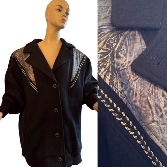 Vintage Wool Batwing Bomber with Leather Patches - Picture 1 of 8
